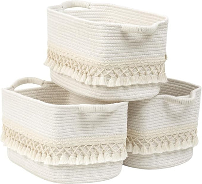 2 Pack Storage Basket for Shelves, Boho Cotton Rope Storage Bins by Degeyoyo