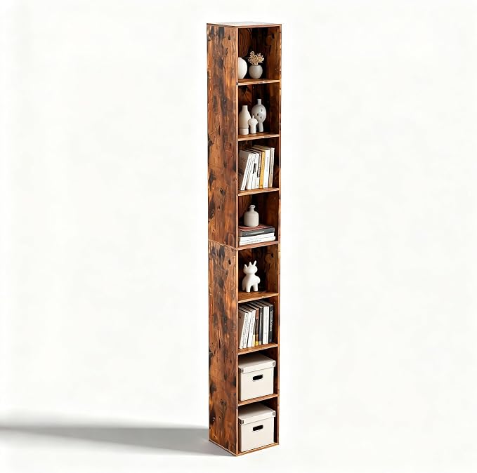 8-Cube Storage Organizer Bookcase, Tall Narrow Bookshelf - Image 4