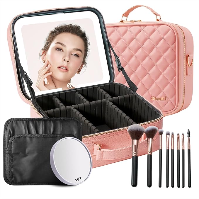 Mocado Travel Makeup Bag with LED Lighted Mirror, Travel Makeup Organizer by Mocado