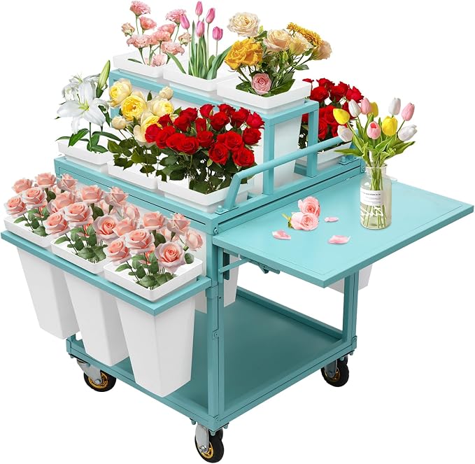 Flower Display Stand Cart With 18 Buckets Plant Rack Storage Organizer with by Unknown