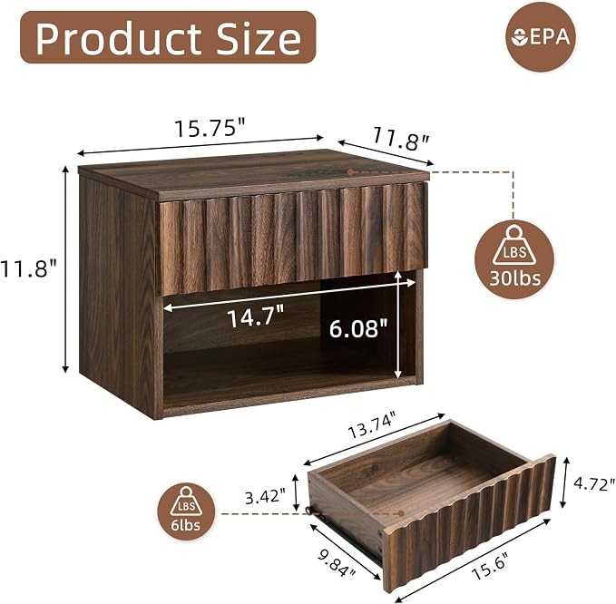 Floating Nightstand with Fluted Drawer - Image 2