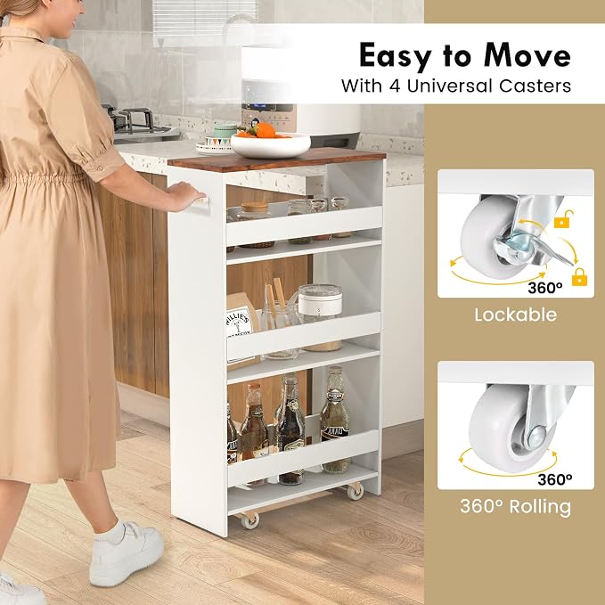 LOKO 4-Tier Rolling Storage Cart, 8 Inches Slim Kitchen Cart on Wheels - Image 6