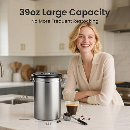 Veken Coffee Canister, 39OZ Large, Airtight Stainless Steel Food Storage - Image 2