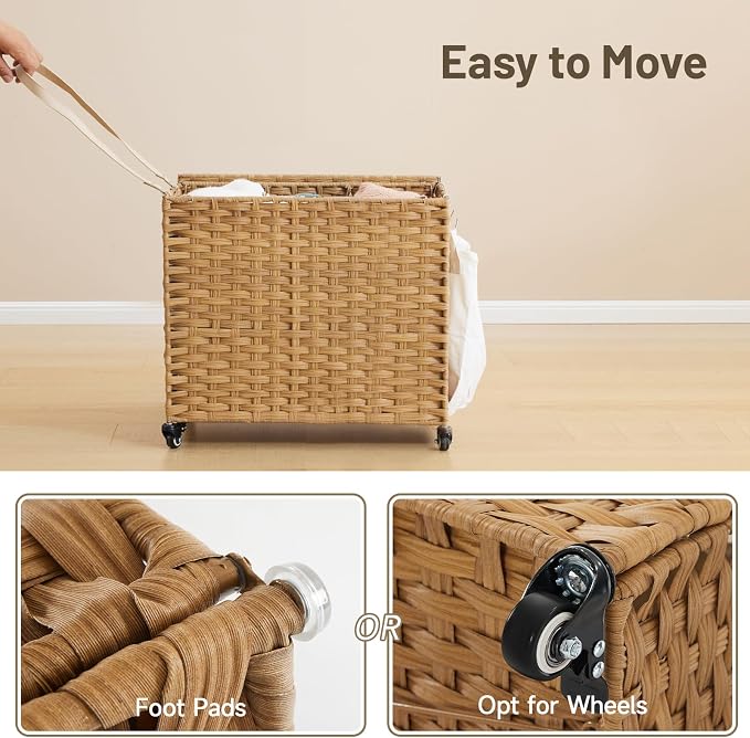 Laundry Hamper with Wheels, 34.3 Gallon Rolling Laundry Basket with Lid - Image 5