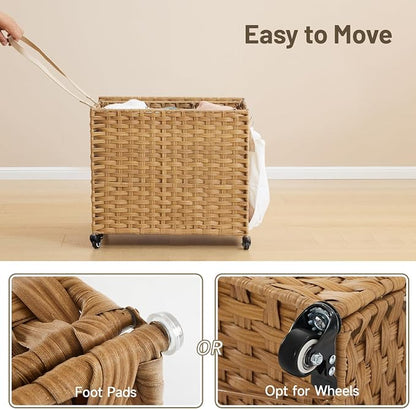 Laundry Hamper with Wheels, 34.3 Gallon Rolling Laundry Basket with Lid - Image 5