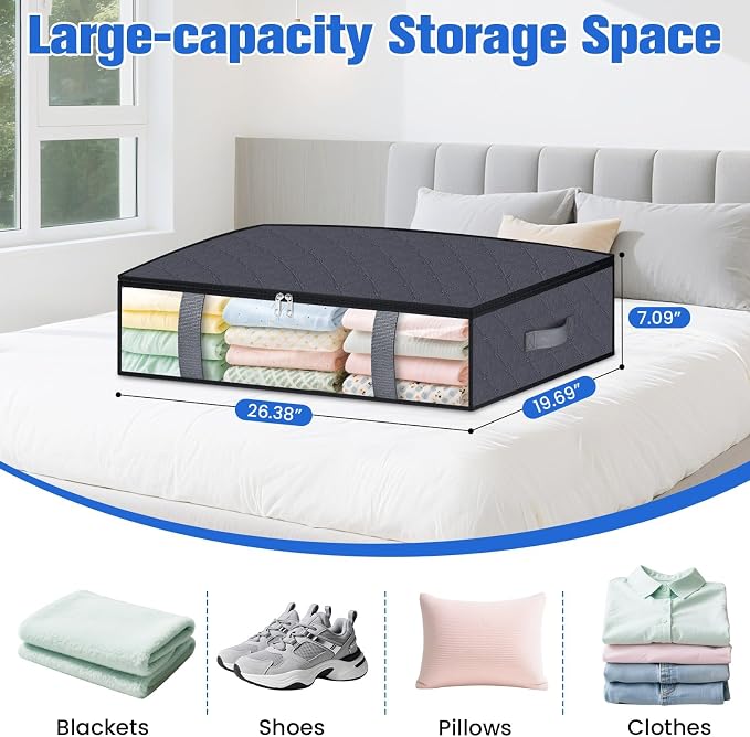 Under Bed Storage Containers, 2 Pack Blanket Storage Bags, Collapsible Storage - Image 2