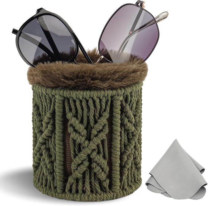 RayLove Glasses Holder for Nightstand, Boho Decor Eyeglass Case, Plush Lined by RAYLOVE
