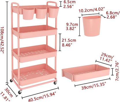 JIUYOTREE 4-Tier Plastic Rolling Storage Cart Utility Cart - Image 2