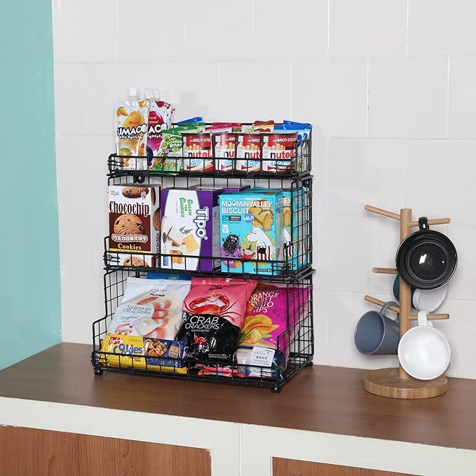 X-cosrack Stackable Wire Basket 3 Tier Countertop& Wall Mounted Metal Storage - Image 5