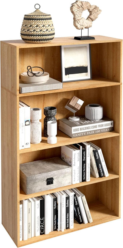 Wooden 4 Cube Storage Organizer, 4 Tier Low Bookcase Storage Display Organizer by NewBeth