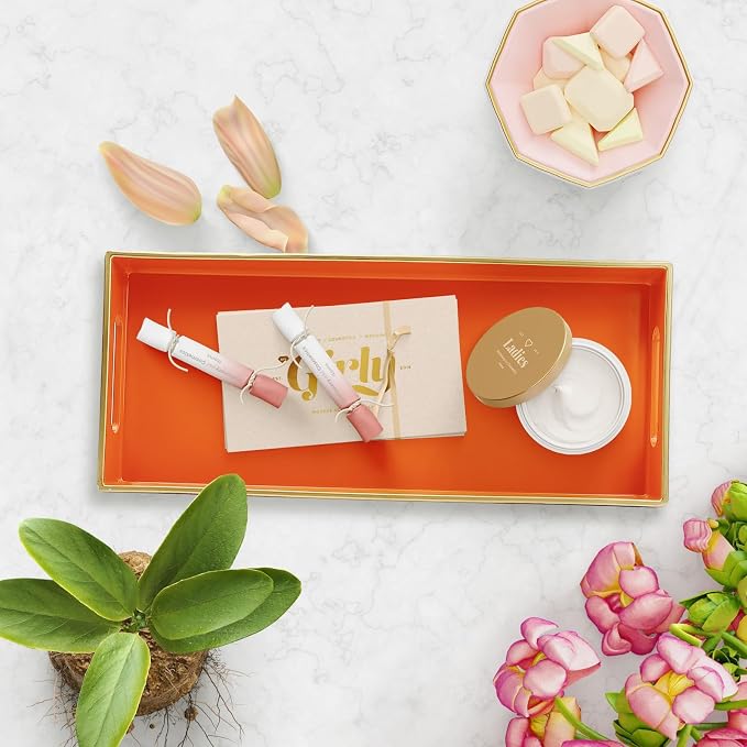 Orange Bathroom Vanity Tray for Countertop, Small Plastic Toilet Tank Versatile - Image 3