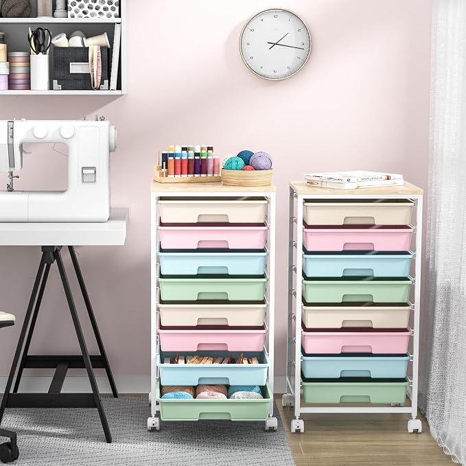 Rolling Storage Cart with Drawers, Utility Cart With 8 Drawers and Wooden - Image 7