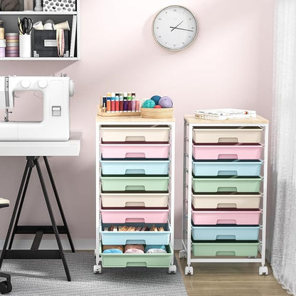 Rolling Storage Cart with Drawers, Utility Cart With 8 Drawers and Wooden - Image 7