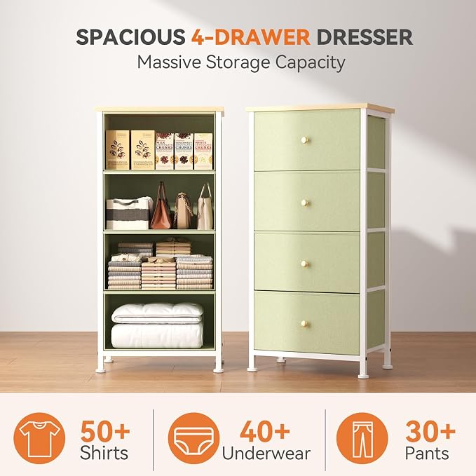 Sweetcrispy Dresser for Bedroom, 4 Drawer Storage Cabinet, Tall Nightstand | - Image 4