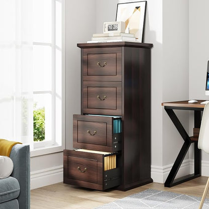 Tribesigns 4-Drawer File Filing Cabinet, Vertical Office File Cabinet, Walnut | - Image 4