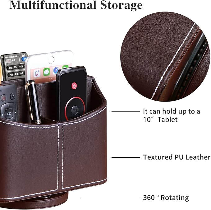 YAPISHI Leather Remote Control Holder, 360 Degree Spinning Desk TV Remote - Image 2