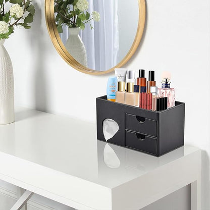 Square Tissue Box Cover with Drawers, Tissue Box Holder with Storage Tray - Image 2