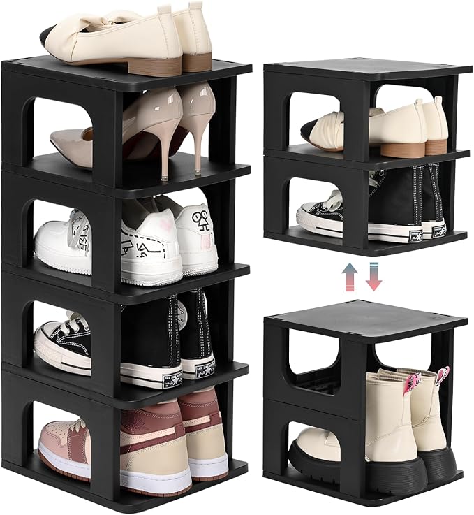 TRZZ 5-Tier Small Shoe Rack, Vertical Narrow Stackable Organizer by TRZZ