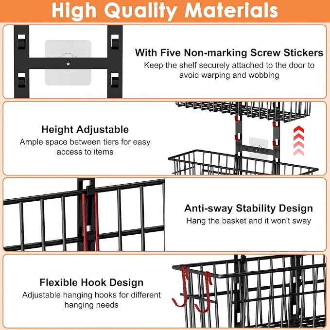 Hongtamoya 8 Tier Over The Door Organizer, Adjustable Hanging Door Organizer - Image 5