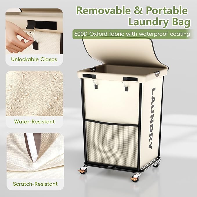 Laundry Hamper with Wheels and Lid, 150L Heavy Duty Rolling Laundry Basket - Image 6