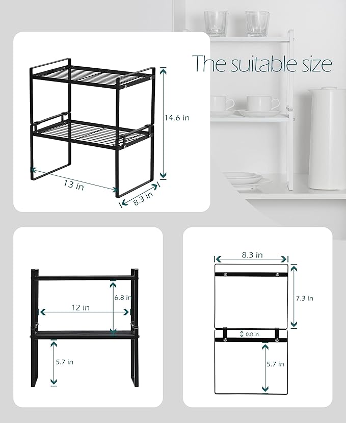 2 Pack Kitchen Cabinet Shelf Counter Organizer Rack Pantry Storage Bathroom - Image 3