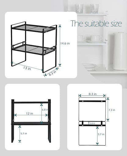 2 Pack Kitchen Cabinet Shelf Counter Organizer Rack Pantry Storage Bathroom - Image 3