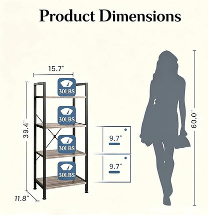 HealSmart 4 Tier Bookshelf, Free Standing Book Shelf Home Office Bookcase Shelf - Image 3