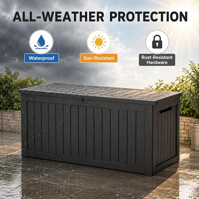 146 Gallon Deck Box, Waterproof Outdoor Storage Box, Lockable Resin Patio - Image 4