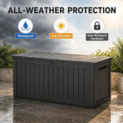 146 Gallon Deck Box, Waterproof Outdoor Storage Box, Lockable Resin Patio - Image 4