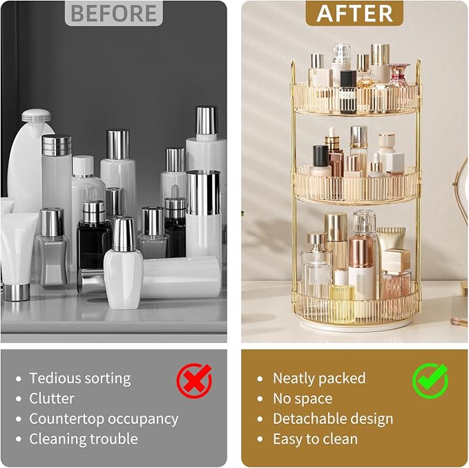 360° Rotating Makeup Organizer, Large Capacity Skincare Organizer, 3 Tier - Image 2