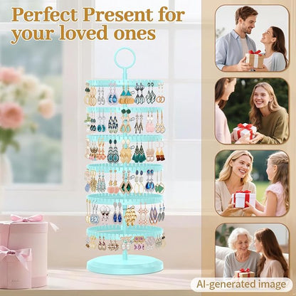 MODOWEY Rotating Earring Holder Organizer Adjustable Display, 6 Tiers Blue | - Image 6
