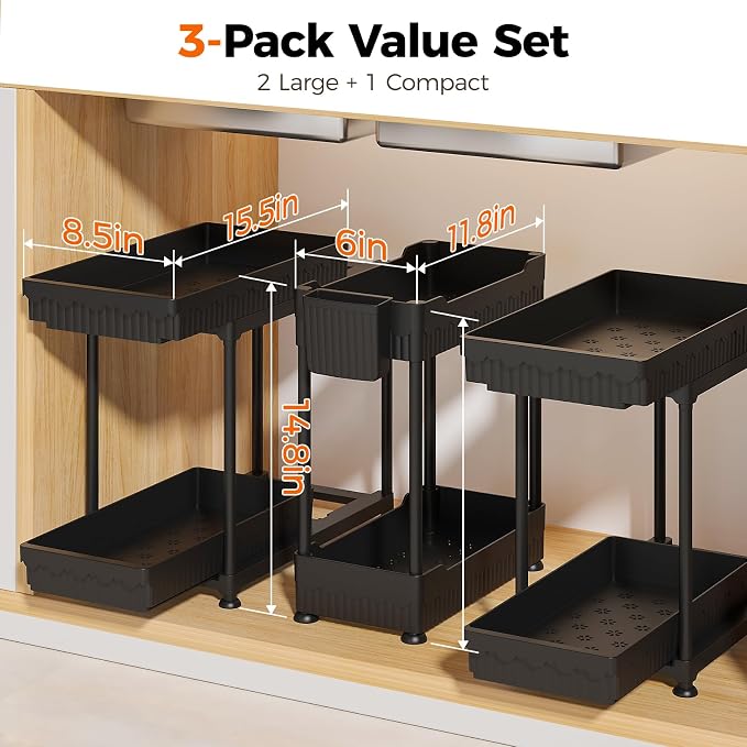 Sevenblue 3-Pack 2-Tier Under Sink Organizers - Image 2