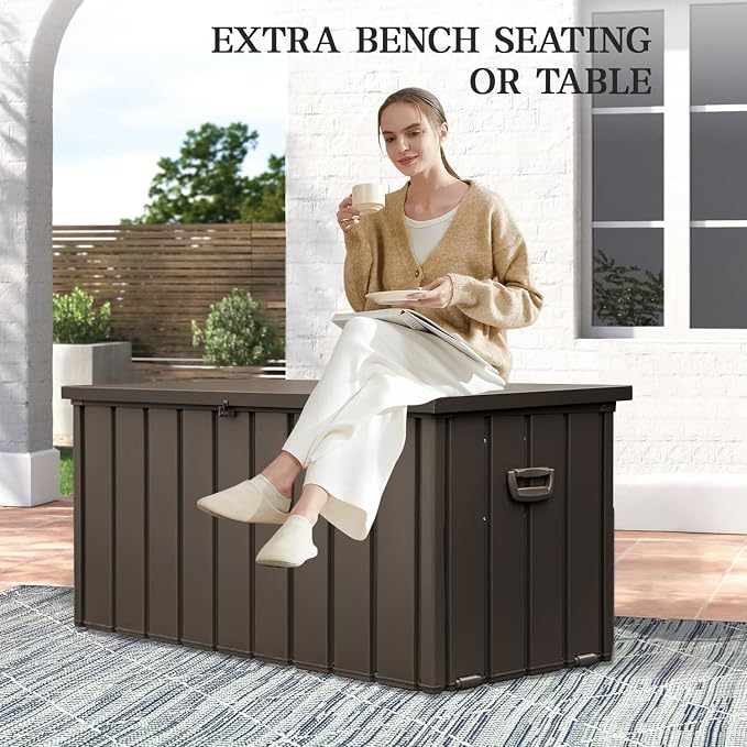 Domi 100 Gallon Metal Deck Box Waterproof, Outdoor Storage Box - Image 6