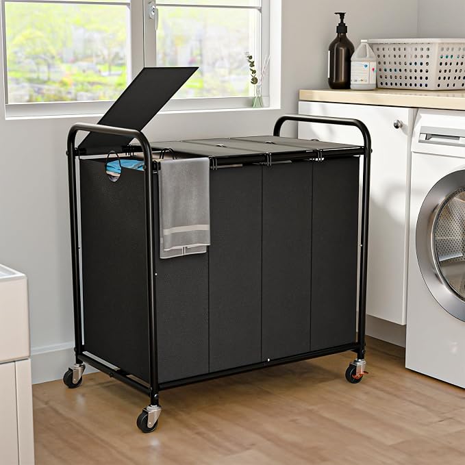 Laundry Sorter 4 Sections 48 Gal, Rolling Laundry Basket by OLLDIDE