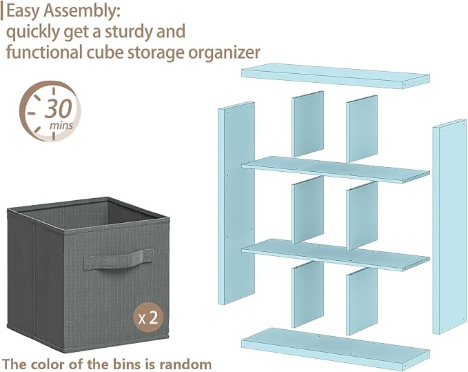 Bookshelf with Storage Bins, 9-Cube Storage Organizer Sturdy Wooden Bookcase - Image 5
