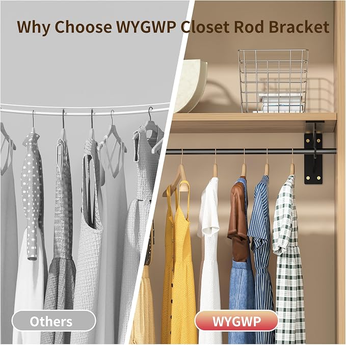 13.5x5.6in Heavy Duty Closet Rod Bracket Support 400lbs | Wall Mounted Sturdy - Image 4