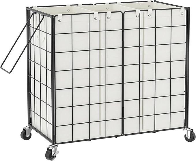 WOWLIVE Laundry Hamper with Wheels, Metal Wire Frame Rolling Laundry Basket 3 by WOWLIVE