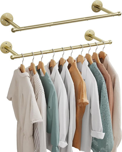 OROPY 33" Industrial Pipe Clothing Rack, Wall Mounted Clothes Rack 2 Pack | Gold - Image 2