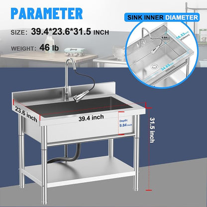 Stainless Steel Utility Sink, Freestanding Sink - Image 3