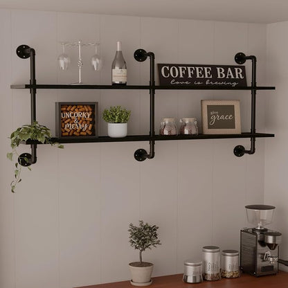 HDDFER Industrial Pipe Shelf Shelving Bookcase, Wall Mounted Rustic Bookshelf - Image 3