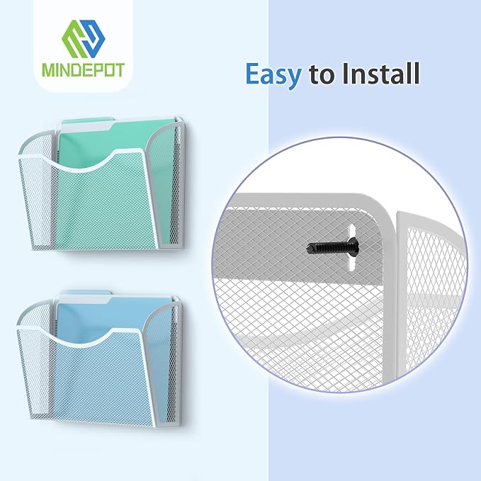 MINDEPOT Wall File Organizer, Hanging Wall File Holder, 3 Pack, Metal Mesh Wall - Image 4