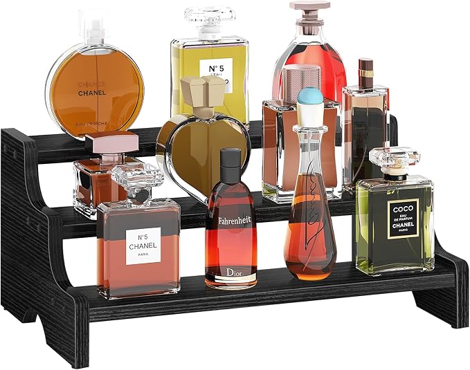 Wood Cologne Organizer for Men, 3 Tier Display Riser Stand by BCOZLUX