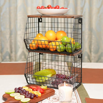 Mefirt Fruit Bowl, Stackable Wall Mounted Fruit Basket of Smooth Wood Lid - Image 8