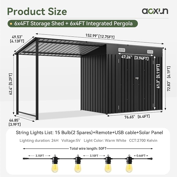 Aoxun 6x4FT Outdoor Storage Shed & Hardtop Gazebo Combo - Image 2