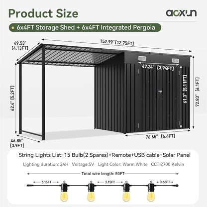 Aoxun 6x4FT Outdoor Storage Shed & Hardtop Gazebo Combo - Image 2