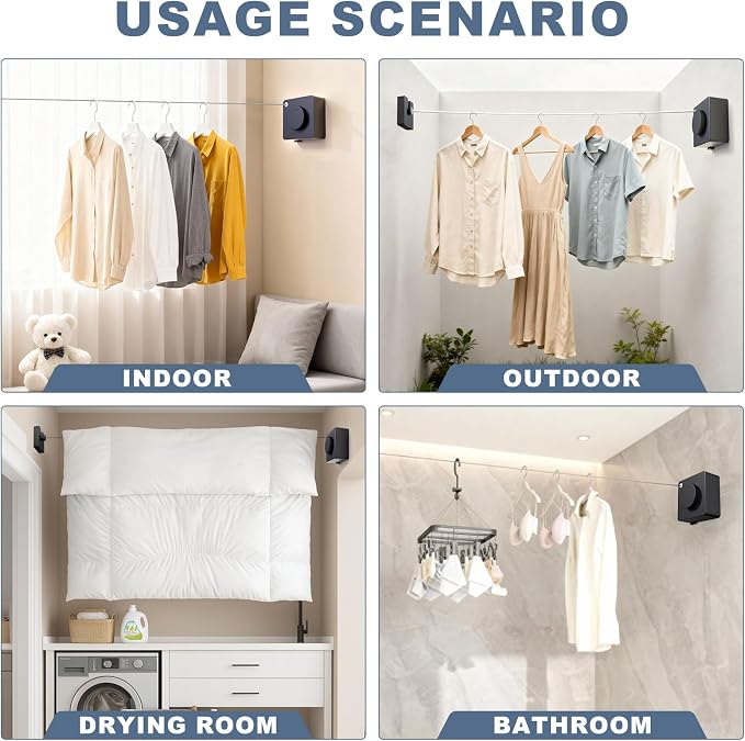 Retractable Clothesline Indoor, Non-Sagging Stainless Steel Clothes Line - Image 7