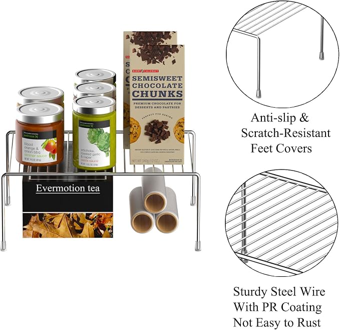 Kitchen Cabinet Shelf Organizer Set of 2, Medium Metal Wire Pantry Storage - Image 3