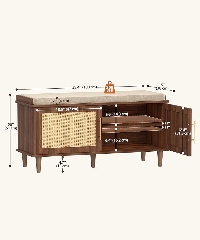 Akxomel Rattan Shoe Storage Bench - Image 3