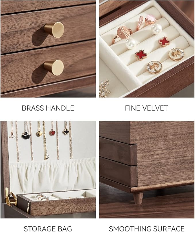 Wooden Jewelry Box, 3 Layer Large Jewelry Organizer - Image 4