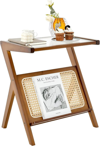 GOFLAME Rattan Side Table, Z-Shaped End Table by GOFLAME